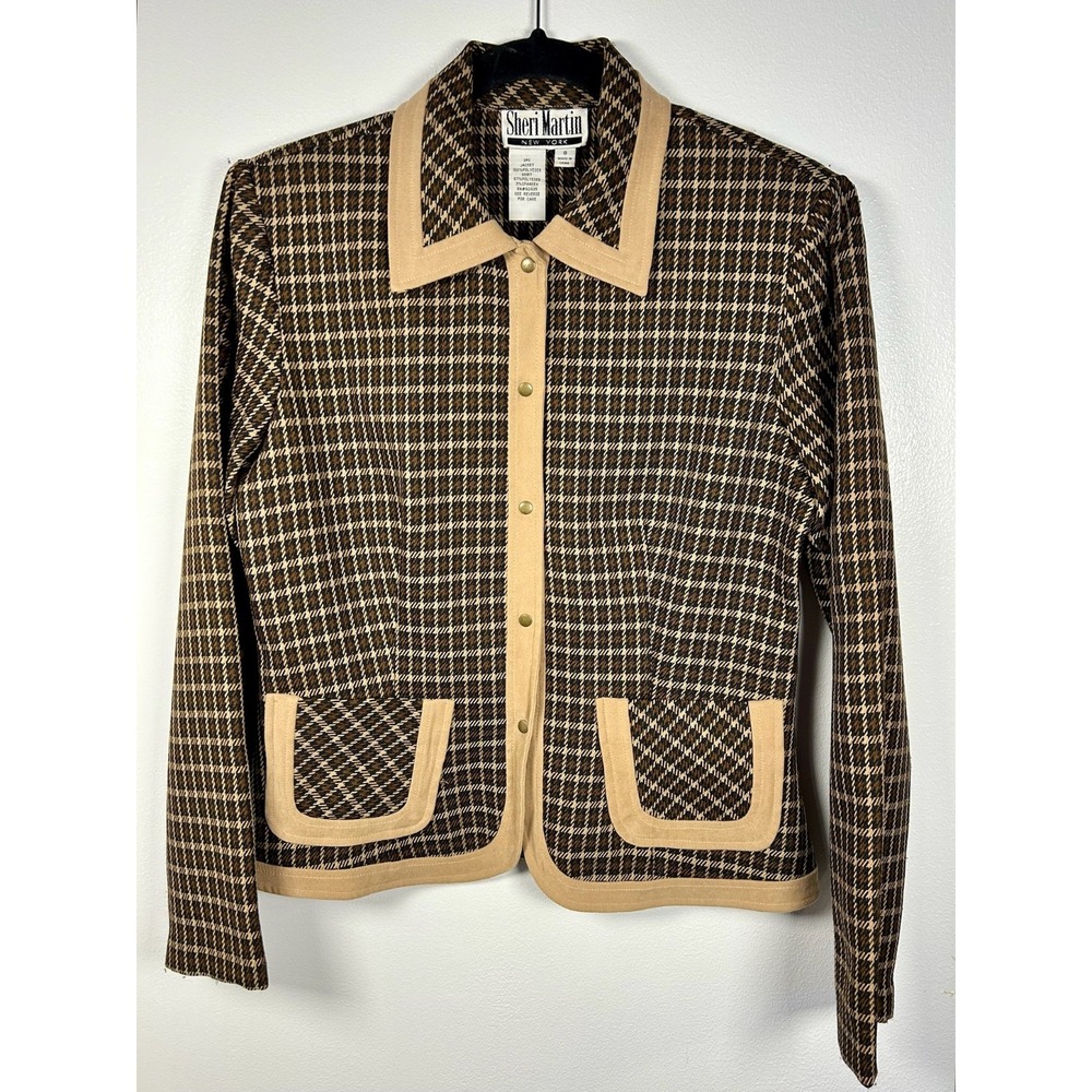 Vintage Sheri Martin Brown Plaid Dress Blazer Jacket Women's Size 8
